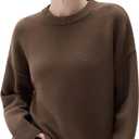 SUUKSESS Women Cashmere Blend Oversized Crew Neck Long Sleeve Pullover Sweaters (Small, Cocoa Brown)