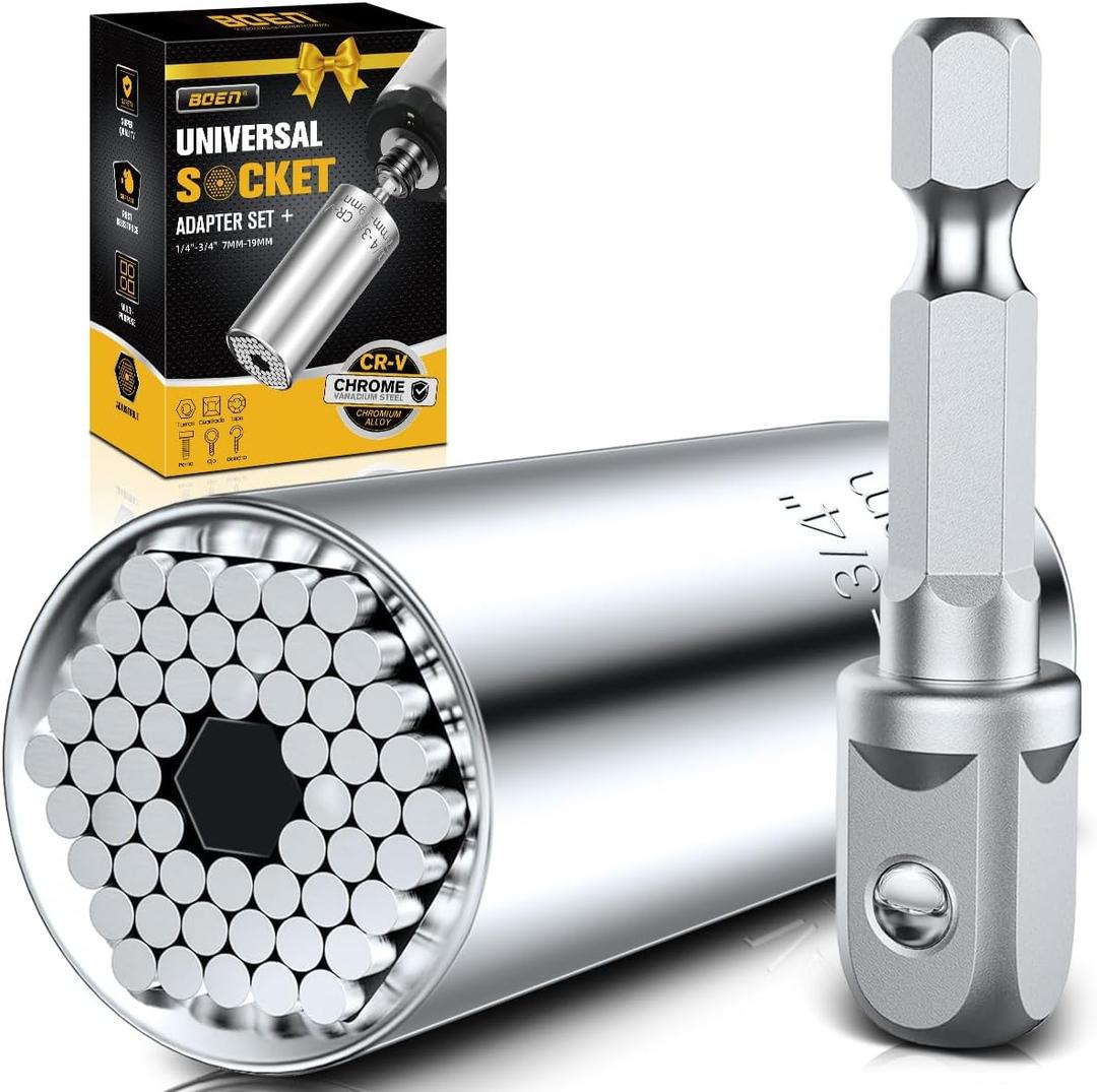 BOEN Super Universal Socket Tool Set Gifts for Men | Self-adjusting Fits (7mm-19mm) with Power Drill Adapter | Christmas Fathers Day Ideal Gift Stocking Stuffers for Dad, Husband, Handyman, Boyfriend