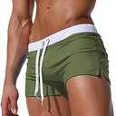 TONLEN Mens Swimwear Short Swim Trunks with Zipper Pocket XXL, Army Green