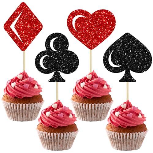 Gyufise 24Pcs Casino Poker Theme Cupcake Toppers Glitter Poker Game Player Las Vegas Casino Cupcake Picks for Las Vegas Casino Night Poker Theme Birthday Gambling Party Cake Decorations Supplies