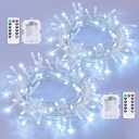 2 Pack Battery Operated String Lights, Each 33ft 100 LED White Christmas Lights Outdoor Waterproof, 8 Modes Clear Wire Twinkle Fairy Lights Indoor with Remote