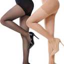 MANZI Sheer Pantyhose for Women 2 Pairs Translucent Tights 15 Denier (Small, Black/Natural)