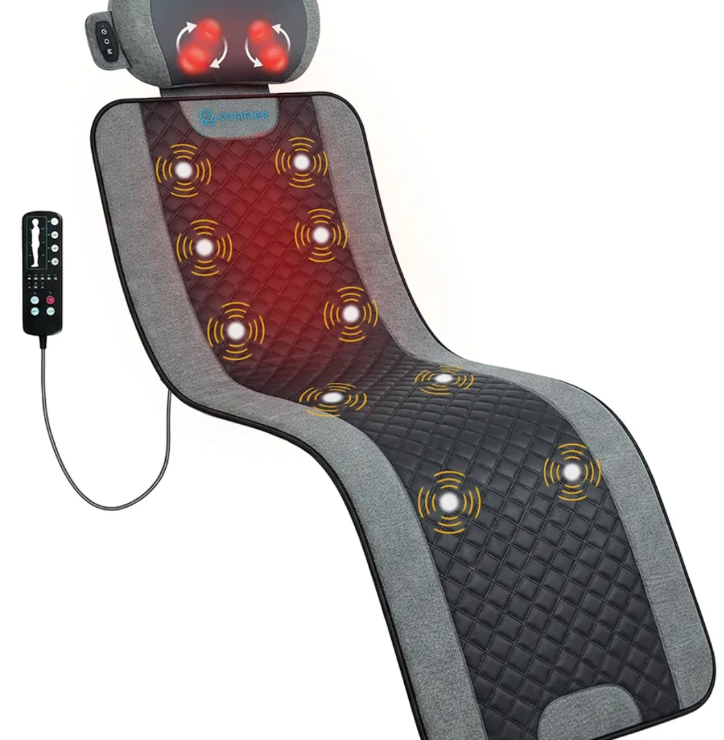 COMFIER 10-Motor Vibration Massage Mat with Detachable Shiatsu Neck Pillow - Full Body Heating Massage Pad, 5 Modes & 3 Intensities, Auto Shut-Off, Home Relaxation