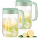 2Pcs Plastic Pitcher with Lid Large Clear Water Carafe Jug Ice Tea Pitcher Lemonade Juice Beverage Jar with Strainer Cover Handle Measurements for Hot Cold Coffee Drink (Green,1 Gallon/4L)