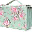 Vomgomfom Colored Pencil Case - 252 Slots Pencil Holder with Zipper Closure Twill Fabric Large Capacity Pencil Case for Watercolor Pens or Markers, Pencil Case Organizer for Artist (Green Rose)