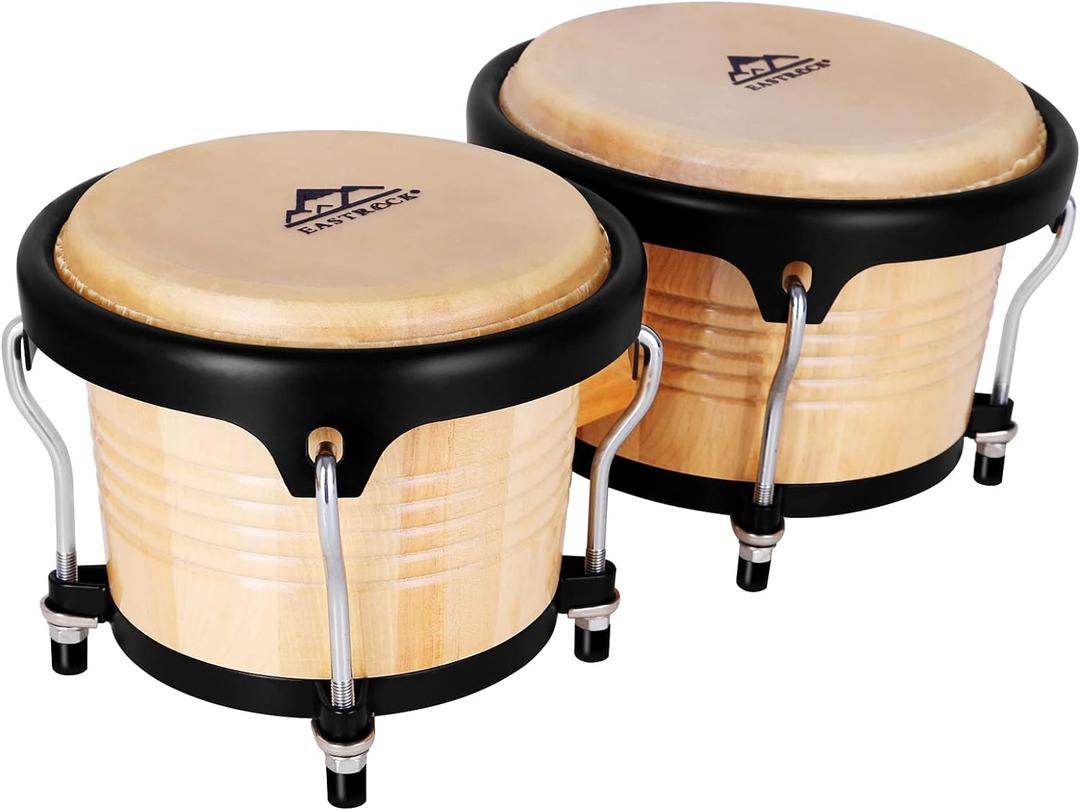 EASTROCK Bongo Drums 7 and 9 Set for Adults Beginners Professionals Tunable Wood and Metal Drum Percussion Instruments with Tuning Wrench(7+9 Bongos)