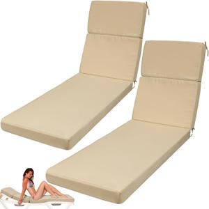 SmoothNovelty 2 Pcs Indoor Outdoor Chaise Lounge Cushions Sponge Bench Outdoor Furniture Chaise Cushions Patio Chair Furniture Replacement (Beige)