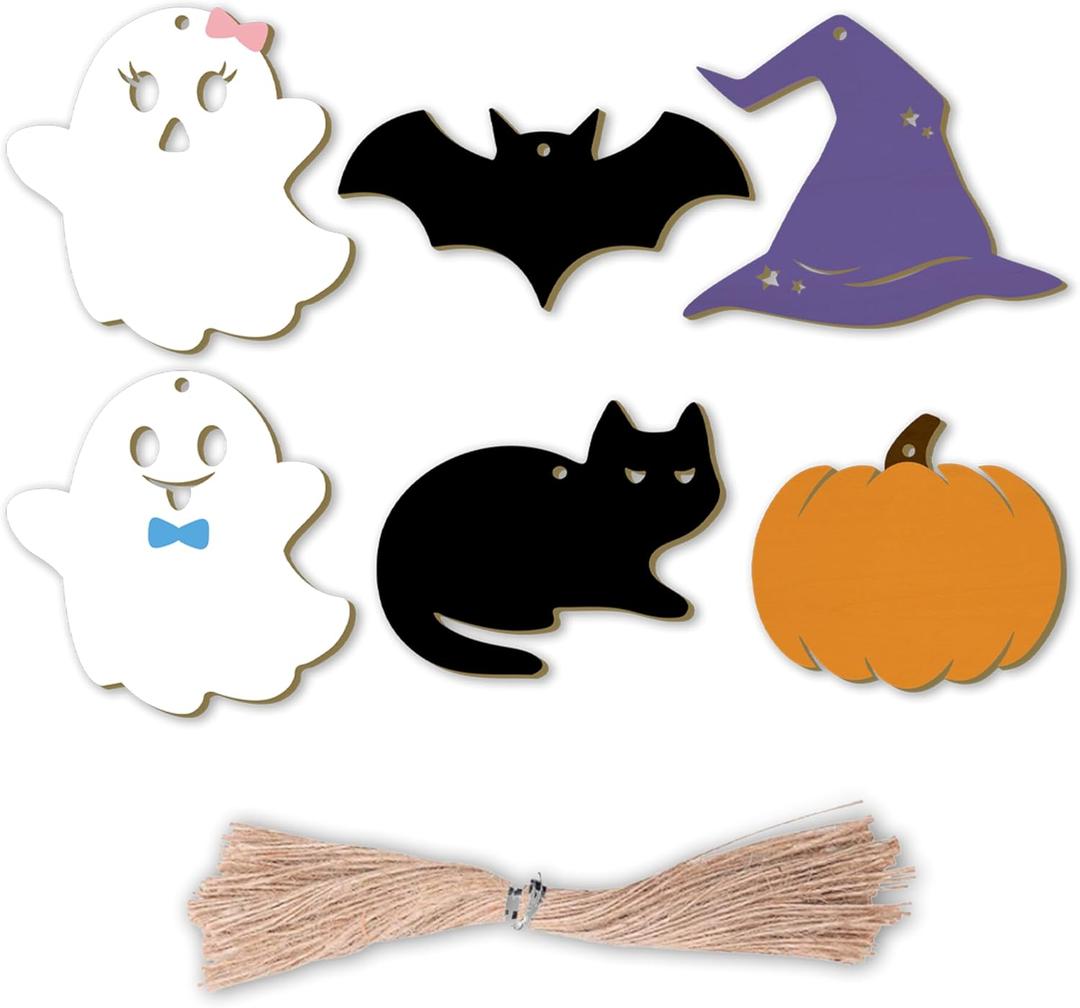 Halloween Basket Tags for Kids Custom Name tagWooden Boon Gift Tags with Ropes for Hanging Ornaments Decorations (Suite, 6)