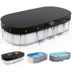 UIRWAY 500D Pool Cover 12x21FT Oval [2026 Upgraded Heavy Duty Fabric] Solar Pool Covers for Above Ground Pools, Swimming Pool Covers Including Windproof Straps and Luminous Ground, UV Resistant