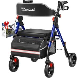 Walkers for Seniors, Rollator Walker with Seat, Walkers for Seniors with seat, 350 lb Capacity,with 8'' Big Wheels, Rolling Walker (Blue)