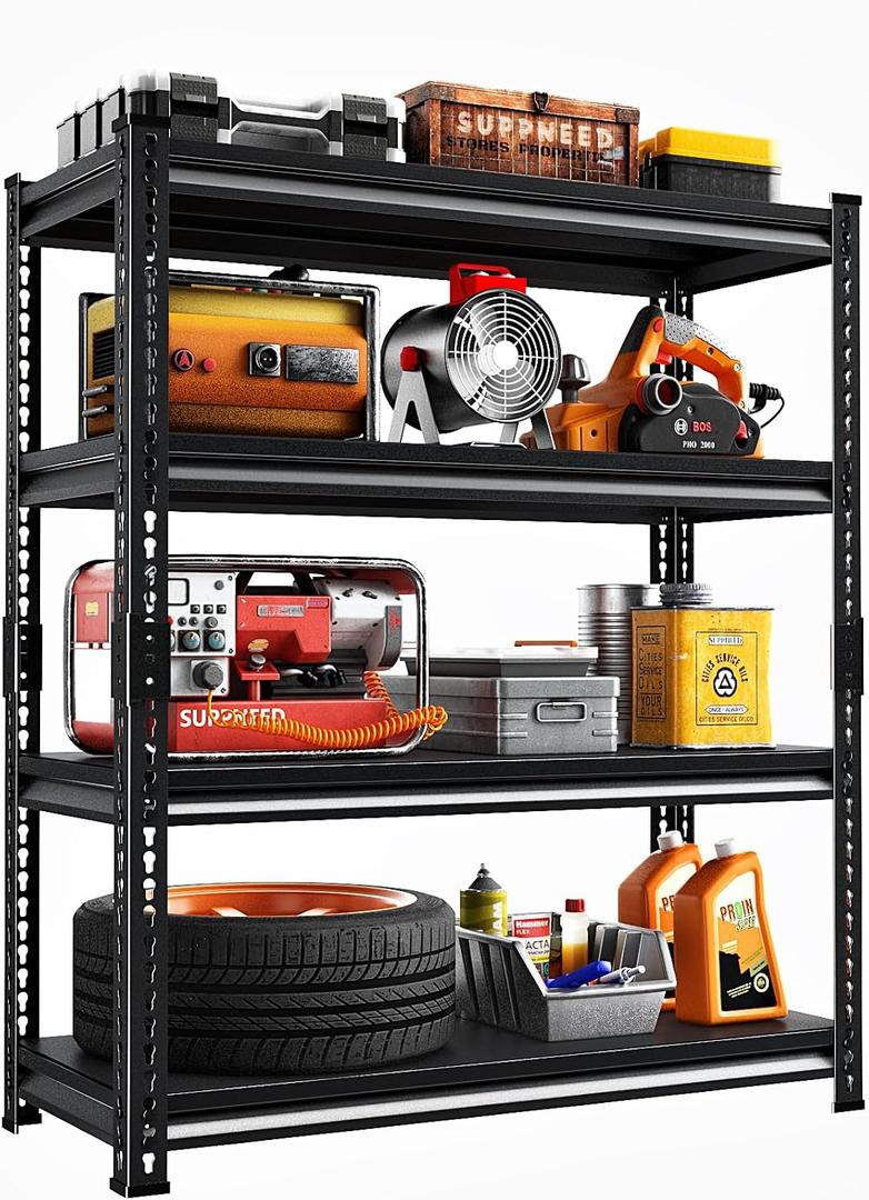 48" W Utility Garage Shelves: 2,000Lbs Heavy Duty Steel Metal Adjustable Shelving Storage Industrial Rack Units 4 Tier Black 48" W x 16" D x 66" H