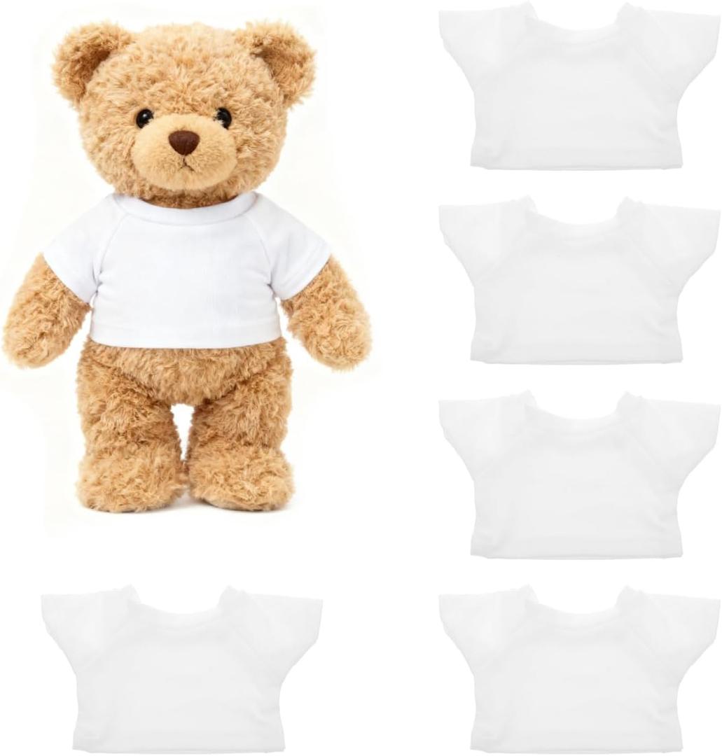 Angoily 5Pcs Bear Clothes for Stuffed Animals, Soft Plush T-Shirts with Easy Round Neck, DIY Outfits for 5-8 Inch Bears, Vivid Costumes for Creative Play (13.50X8.00X0.10CM)