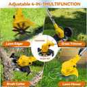 20000RPM Electric Weed Wacker with Wheel,Cordless Weed Eater, Battery Powered Weed Trimmer, 4 in1 String Trimmer,Brush Cutter/Grass Trimmer/Lawn Mower/Lawn Edger 3 Type Blades for Garden Yard