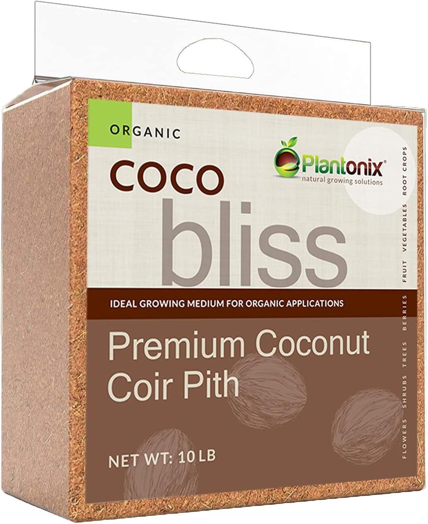 Coco Bliss (10lbs) - Organic Coco Coir for Plants - OMRI-Listed Coco Coir Brick for Garden Soil & Potting Mixes - Coconut Fiber Substrate Mixes with Potting Soil for Indoor Plants & Outdoor Plants (EXP 07/31/26)