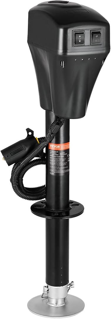 VEVOR Electric Trailer Jack, 5000 lbs, Heavy Duty RV Electric Power Tongue Jack with 7-pin Connector, Manual Crank Handle & Weatherproof Jack Cover, 10"-28.3" Lift, for Trailers, Campers & RVs, Black
