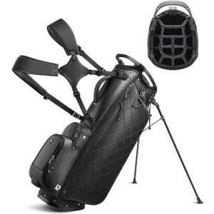 14 Way Golf Stand Bag, Full Length Dividers PU Leather Golf Bag with Plush Top for Men/Women, Waterproof & Versatile Storage Golf Bag with Cooler, Rain Cover and Removable Straps