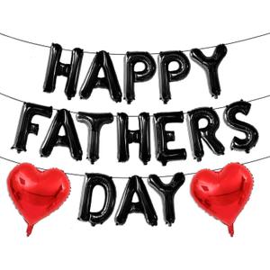 Black Happy Fathers Day Balloons, 16 Inch Happy Father's Day Balloon Banner Red Heart Balloons for Happy Father's Day Themed Party Supplies Decorations for Home, Office & Photo Backdrop