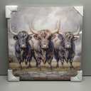 DRLWGTY Powerful Running Bulls Canvas Painting Wall Art, 24×24 in Cool Animal Power Painting with Silver Glitter Texture Details for Living Room Bedroom Decor