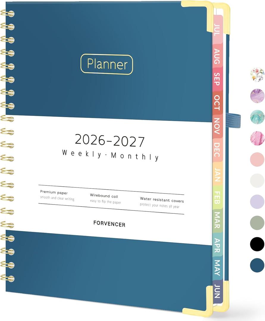 Forvencer Academic Planner 2026-2027, Hardcover Calendar Planner Weekly & Monthly, July 2026 - June 2027, 8.5" x 11", Daily Agenda with Tabs, College School Organizer for Student Teacher, Navy Blue