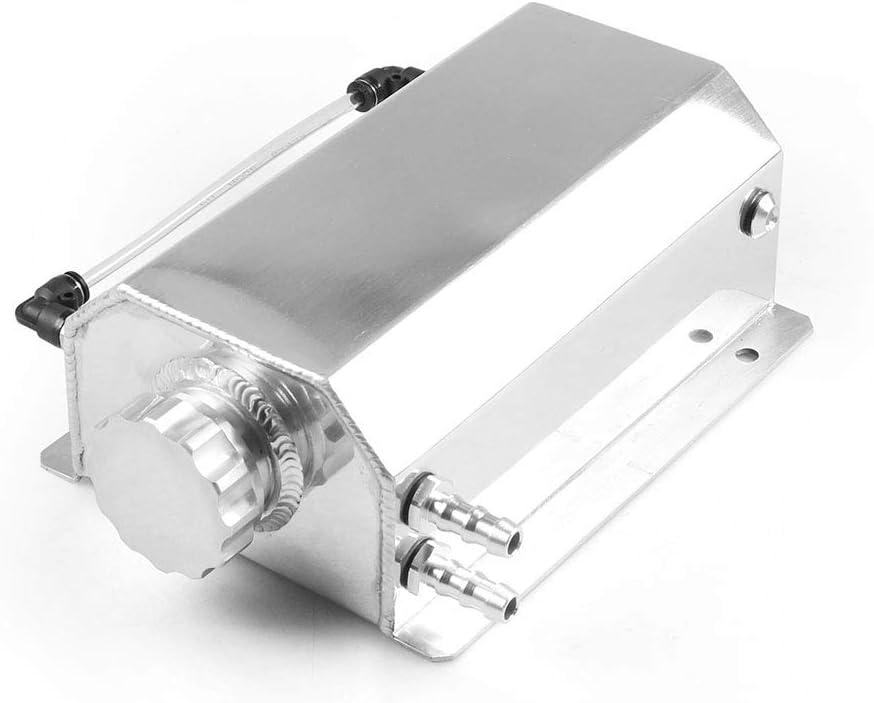 Dyno Racing Universal 2L Alloy Engine Oil Fuel Gas Catch Can Breather Tank Bottle Coolant Radiator Overflow Tank (Silver)