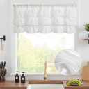 jinchan Ruffled Valance Curtain Slubbed Crossed Kitchen Valance Vintage Shabbychic Style for Living Room Small Windows 18 Inch Cottagecore Farmhouse Half Window Rod Pocket 1 Panel White
