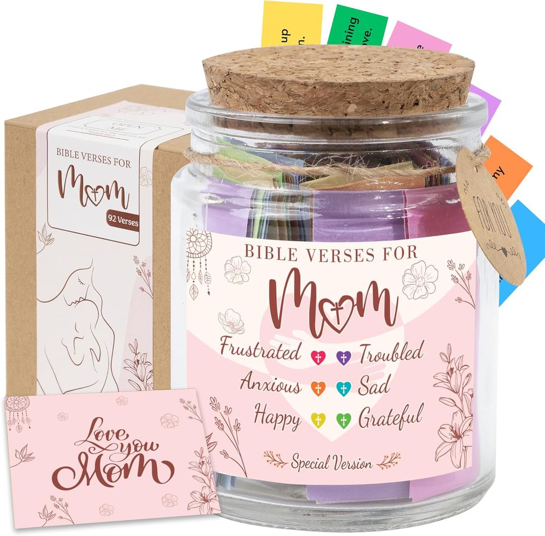 Bible Verse Jar for Mom – 92 Color-Coded Bible Verse, Birthday Gifts for Mom, Mothers Day Gifts For Mom