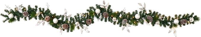 Nearly Natural 9ft. Ornament and Pinecone Artificial Christmas Garland with 50 Clear LED Lights