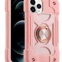 MARKILL Compatible with iPhone 12/12 Pro Case 6.1 Inch with 360 Degree Rotate Ring Stand, Military Grade Drop Protection Heavy Duty Case 3 in 1 Protective Cover for iPhone 12/12 Pro, Pink