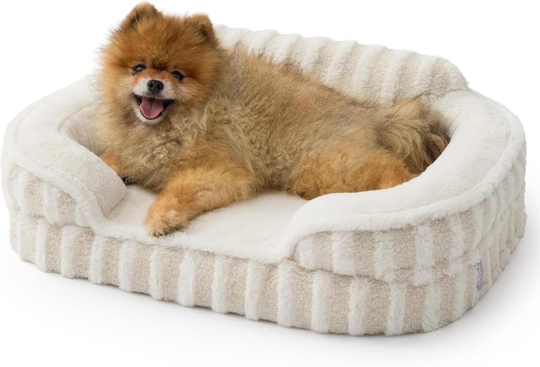 LE SURE Cute Dog Bed for Small Dogs, Orthopedic Waterproof Small Pet Beds with Sides, High Back Non-Slip Bottom and Egg-Crate Foam Puppy Couch Sofa with Washable Removable Cover, Beige(24.0"L x 18.0"W x 6.0"Th)