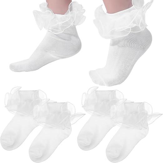 2 pairs Girls Socks Soft Lace Ankle Socks for Toddlers Cute Flower Decoration for Daily Wear and Special Occasions