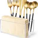 Vowcarol Acrylic Silverware Caddy Cutlery Holder 7.1 x 4.6 x 3.1 inches 4 Compartments Tableware Storage Box for Napkin, Knife Spoon and Fork Holder