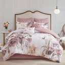 Madison Park Floral Cotton Shabby Chic Comforter Set, 8PC Queen Bedding Set, Cassandra Blush