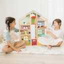 Melissa & Doug Wooden Hi-Rise Dollhouse with 15 Furniture Pieces, Garage, Working Elevator Preschool Dollhouse for Kids Ages 3+