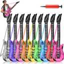 Inflatable Guitar with Strap, 9 Colors 35 Inch Rock Star Guitar Set for 80s 90s Themed Carnival Party, Adults Childrens Birthday Party, Wedding and Photo Booth Props
