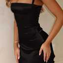 Womens Sexy Satin Sleeveless Square Neck Adjustable Strap Lace Up Corset Mini Dresses for Party Cocktail Wedding Guest XS