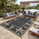 Garvee Outdoor Rug 9x12 Waterproof for Patios, Reversible Plastic Straw Rug, Tropical Leaf Indoor Outdoor Rugs, Large Area Rug for RV, Camping, Deck, Picnic Mat, Outside Carpet