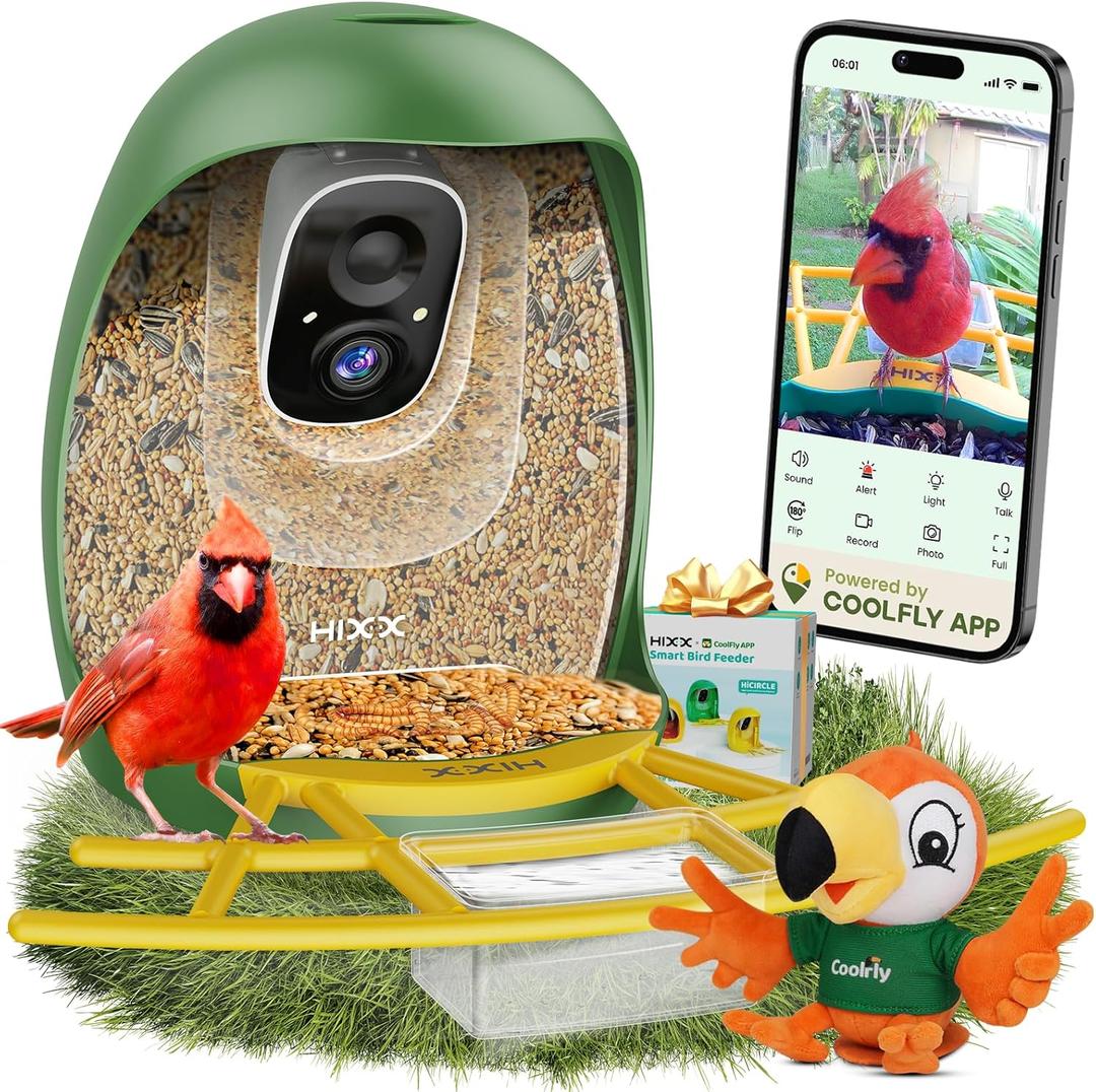 HIXX Smart Bird Feeder with Camera, AI Identify Birds & Auto Capture, 2K HD Live Camera Birdwatching with Color Night Vision for Bird Lovers Gifts Include Magnetic Toy (Peacock Green)