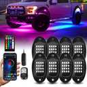 8 Pods RGB LED Rock Lights with APP/RF Remote Control High Brights Waterproof Underglow Multicolor Zone Neon Exterior Rock Lights for 12V Trucks Jeep UTV ATV RZR Offroad Pickup SUV Accessory