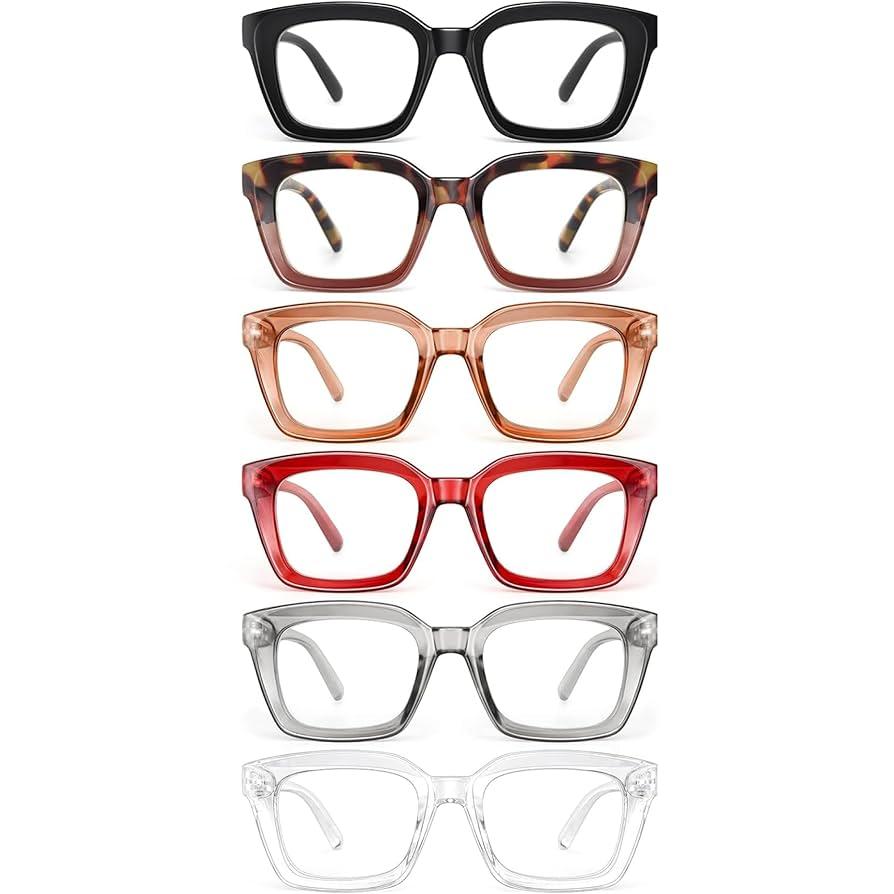 6 miyya Stylish Reading Glasses for Women, Cheaters Eyeglasses, Oversized Blue Light Readers, Fashion Eye Glasses, +1.25