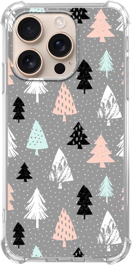 Pink White Black Christmas Trees Case Compatible with iPhone 16 Pro Max, Winter Christmas Cartoon Case for iPhone 16 Pro Max, Cool TPU Bumper Phone Case Cover