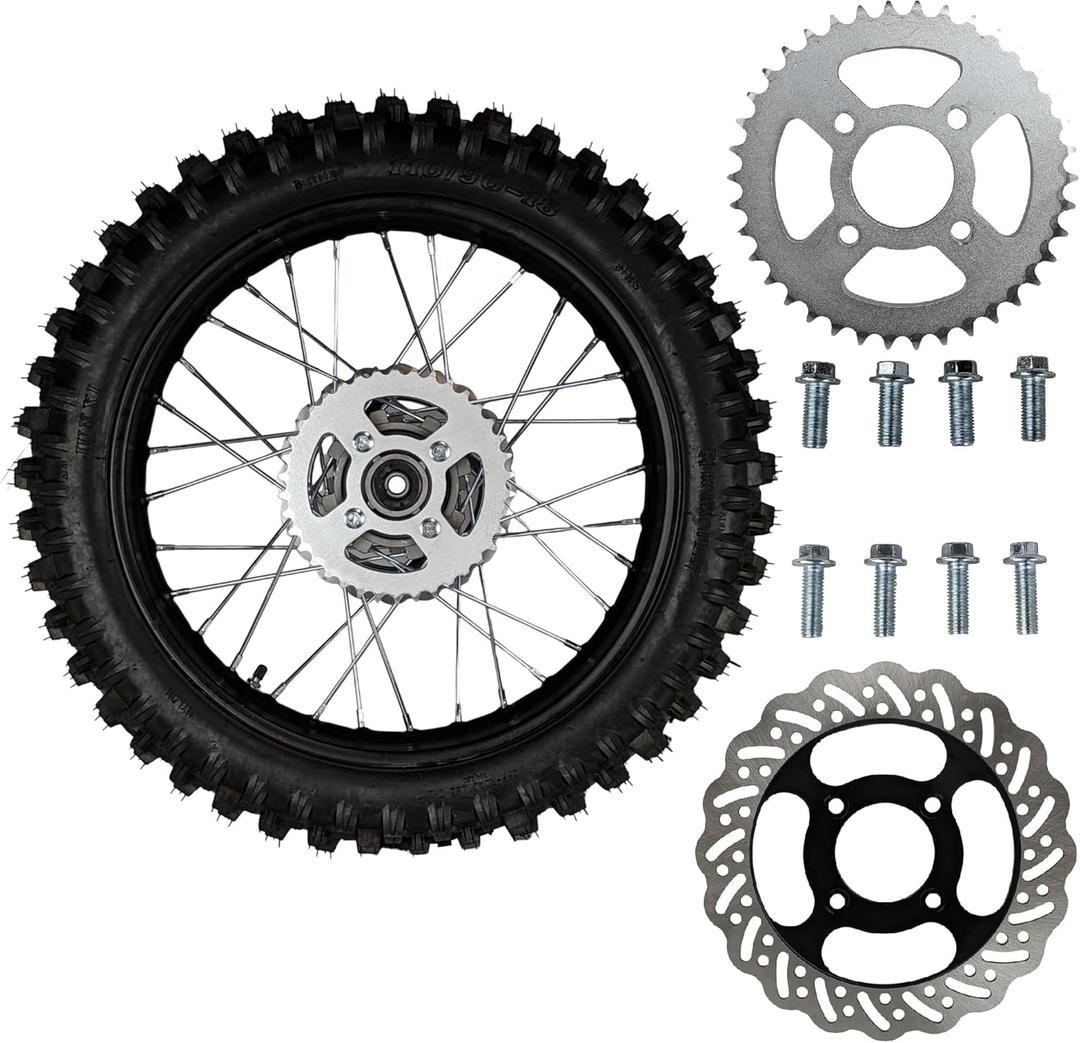 18" Rear Wheel Rim Tire Assembly For Dirt Trail Bike Apollo 250cc DB-36 110/90-18 Includes Brake Rotor and 530 18T Sprocket (DOES NOT FIT HAWK250 or RAVEN250)
