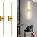 Battery Operated Wall Sconce with Remote Control, 10000mAh Dimmable Wall Sconces Set of Two, 2700K-6500K Adjustable, 7 RGB Colors, Rechargeable LED Wireless Wall Lights for Bedroom, Gold, 32 Inch set of 2