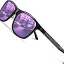 ROCKNIGHT HD Polarized Driving Sunglasses UV400 Protection Lightweight Al-Mg Metal Frame Outdoor Casual 60mm (Black Frame/Purple Lens)