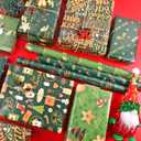 3 x Christmas Wrapping Paper, 6 Sheets Assorted Green Gift Wrapping Paper with Gold Snowflakes, Christmas Tree, Angel Pattern, Xmas Wrapping Paper Set with Ribbon, Sticker and Tag for Christmas Party