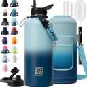 Insulated Water Bottle | Thickened Stainless Steel for Gym and Hiking with Straw, Carrier Bag, Handle Strap | BPA-Free 87 oz (Gradient Blue)