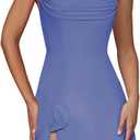 Aisbei Women's Sexy Square Neck Dress Sleeveless Elegant Ruffle Side Slit A Line Party Club Mini Dress (Medium)