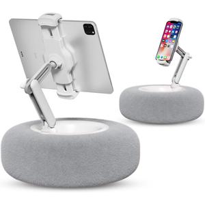 Viozon Tablet Stand Pillow, Compatible with 4.7"-13" Phone/Tablet, iPad, iPhone, Samsung, Google, Kindle, 360Adjustable Phone Holder for Bed with Soft Plush Fabric, and Detachable Bowl, Grey