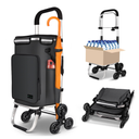  Folding Shopping Trolley on 6 Wheels, Aluminium Lightweight Shopping Cart with Insulated Cooling Bag, 2 Hooks, 2 Side Pockets, Stair Climbing Grocery Trolley