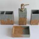 Hymmah Bathroom Accessories Set,Wooden Design Toothbrush Holder,Farmhouse Bathroom Decor,4 Pcs Resin Gift Set Apartment Necessities, Contain Toothbrush Cup,Soap Dispenser,Soap Dish,Tumbler