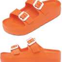 Womens Platform Sandals with Arch Support, Adjustable Buckle Beach Sandal Woman Comfort Lightweight Ultra Cushion EVA Slides (9, Double Buckle-orange)